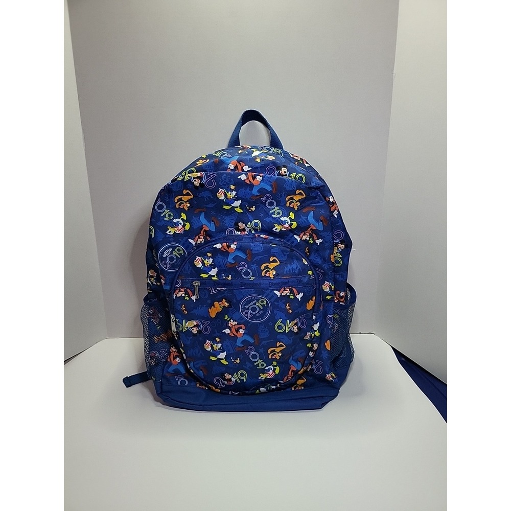 Disney Disneyland 2019 Backpack‎ Blue Mickey Pluto Goofy Donald Lightweight Used